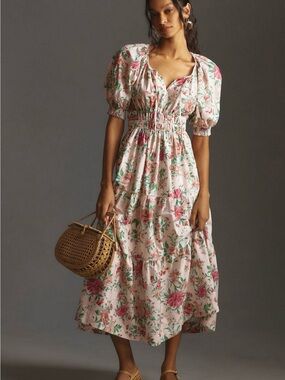 Anthropologie Somerset Dress • Puff-Sleeve Edition • Neutral Pink Floral